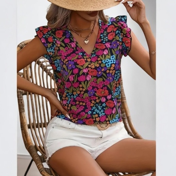 Floral Neon Color Blouse | SIZE L - Picture 1 of 3